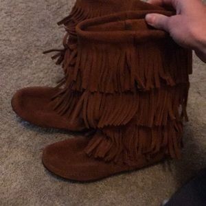 Minnetonka three layer fringe boots